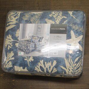 NEW Madison Park Comforter Set Coastal Coral 7-Piece Cape Cod Navy Blue Queen